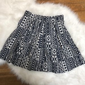 Navy Skater Skirt with Textured Aztec Pattern